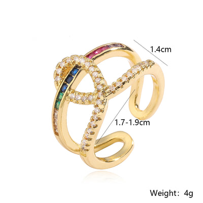 Geometric Zircon 18k Gold Plated Open Ring for Women