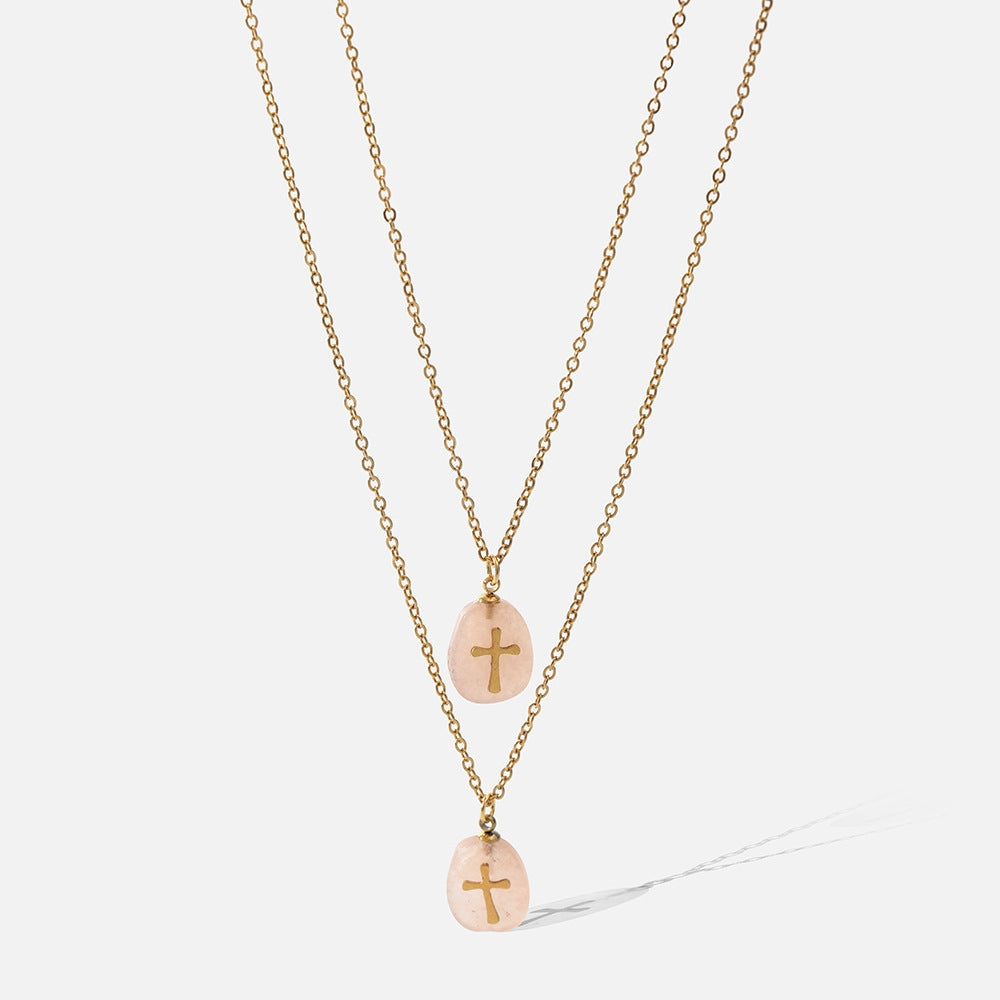 Simple Style Geometric Cross 304 Stainless Steel Wholesale Double Layer Necklaces