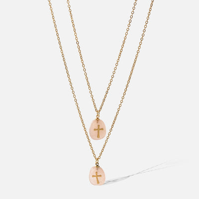 Simple Geometric Cross 18k Gold Plated Stainless Steel Multi-Layer Necklace for Women