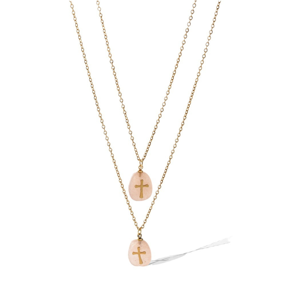 Simple Style Geometric Cross 304 Stainless Steel Wholesale Double Layer Necklaces