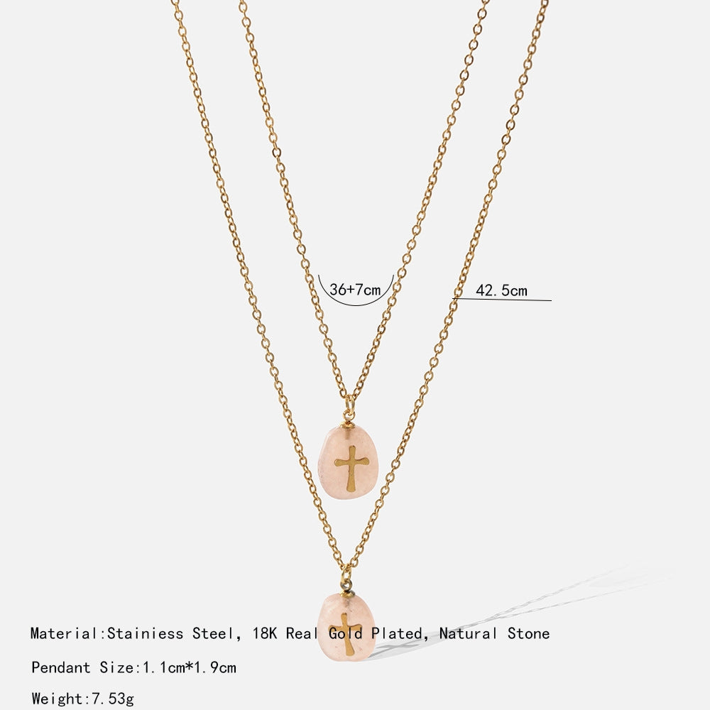 Simple Style Geometric Cross 304 Stainless Steel Wholesale Double Layer Necklaces