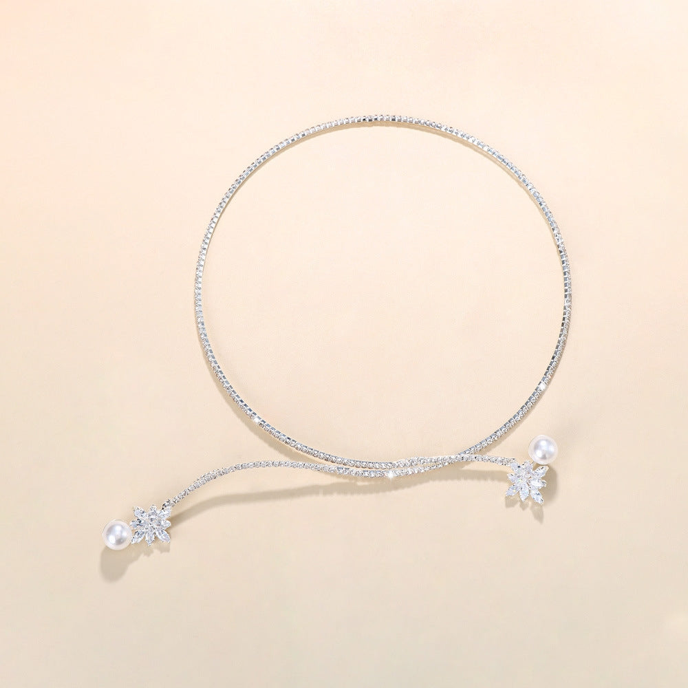 Geometric Flower Rhinestone Pearl Bridal Choker Necklace