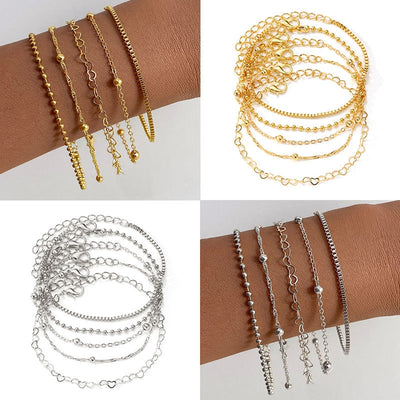 Geometric Heart Shape Gold Bead Bracelet Set - 5 Piece Simple Style Jewelry