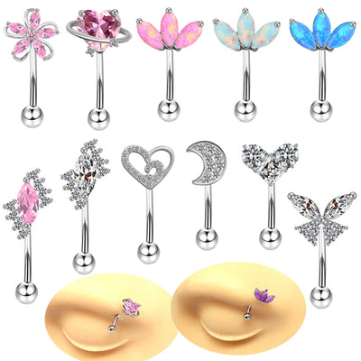 Geometric Heart Zircon Eyebrow Studs Stainless Steel Piercing Jewelry