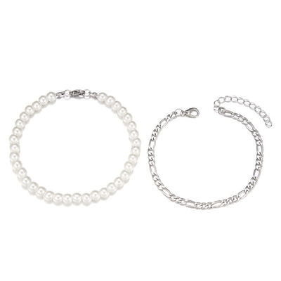 Geometric Imitation Pearl Double Layered Chain Bracelet for Men and Women