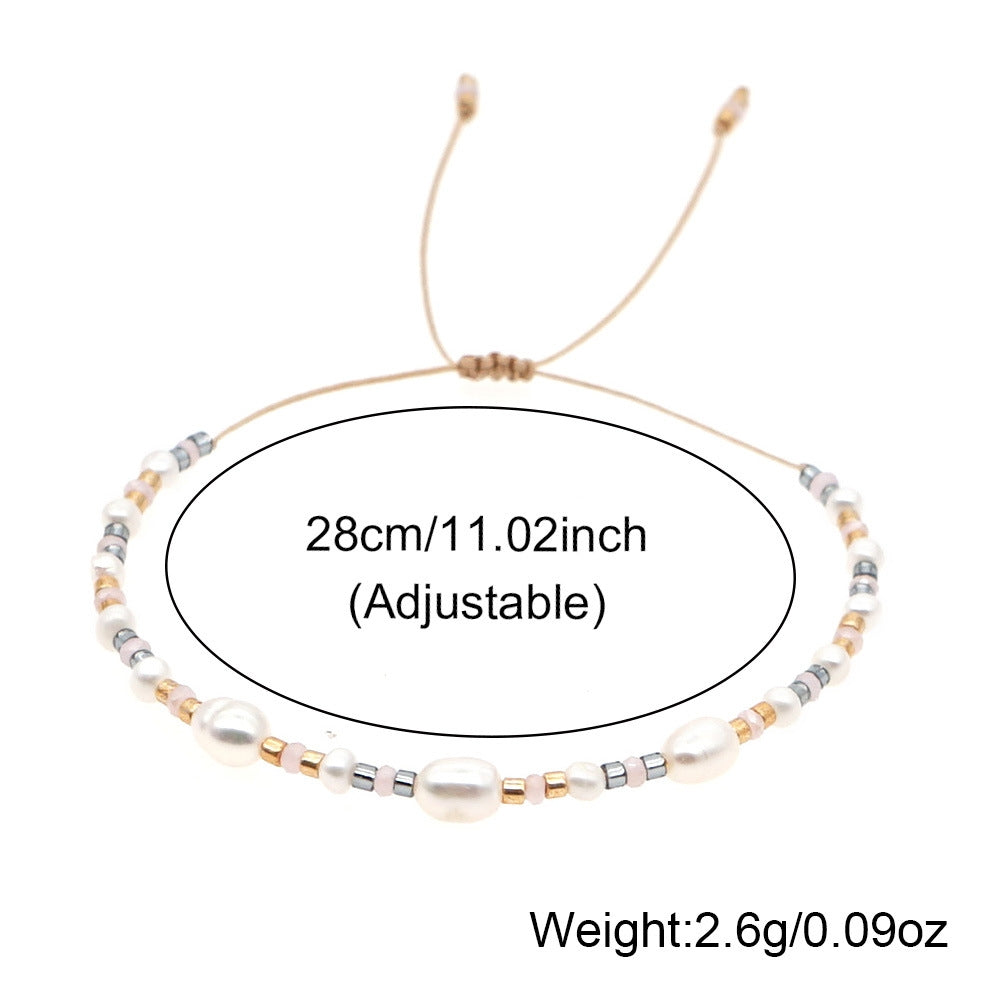 Simple Geometric Imitation Pearl Beaded Drawstring Bracelets for Women