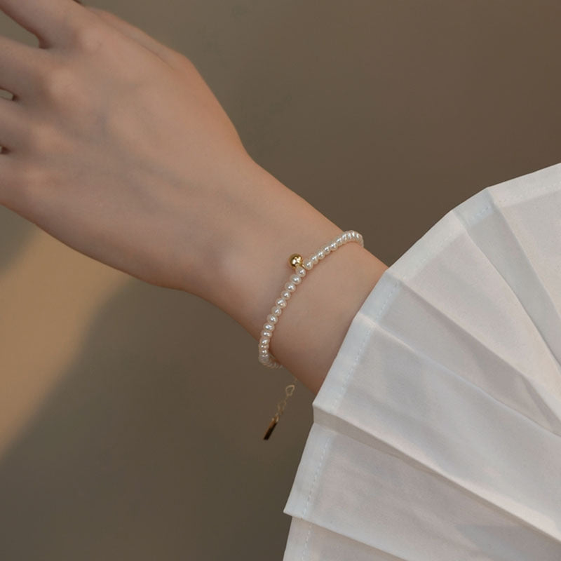 Korean Minimalist Geometric Pearl Titanium Steel Bracelet for Women