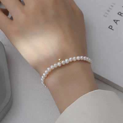 Korean Minimalist Geometric Pearl Titanium Steel Bracelet for Women