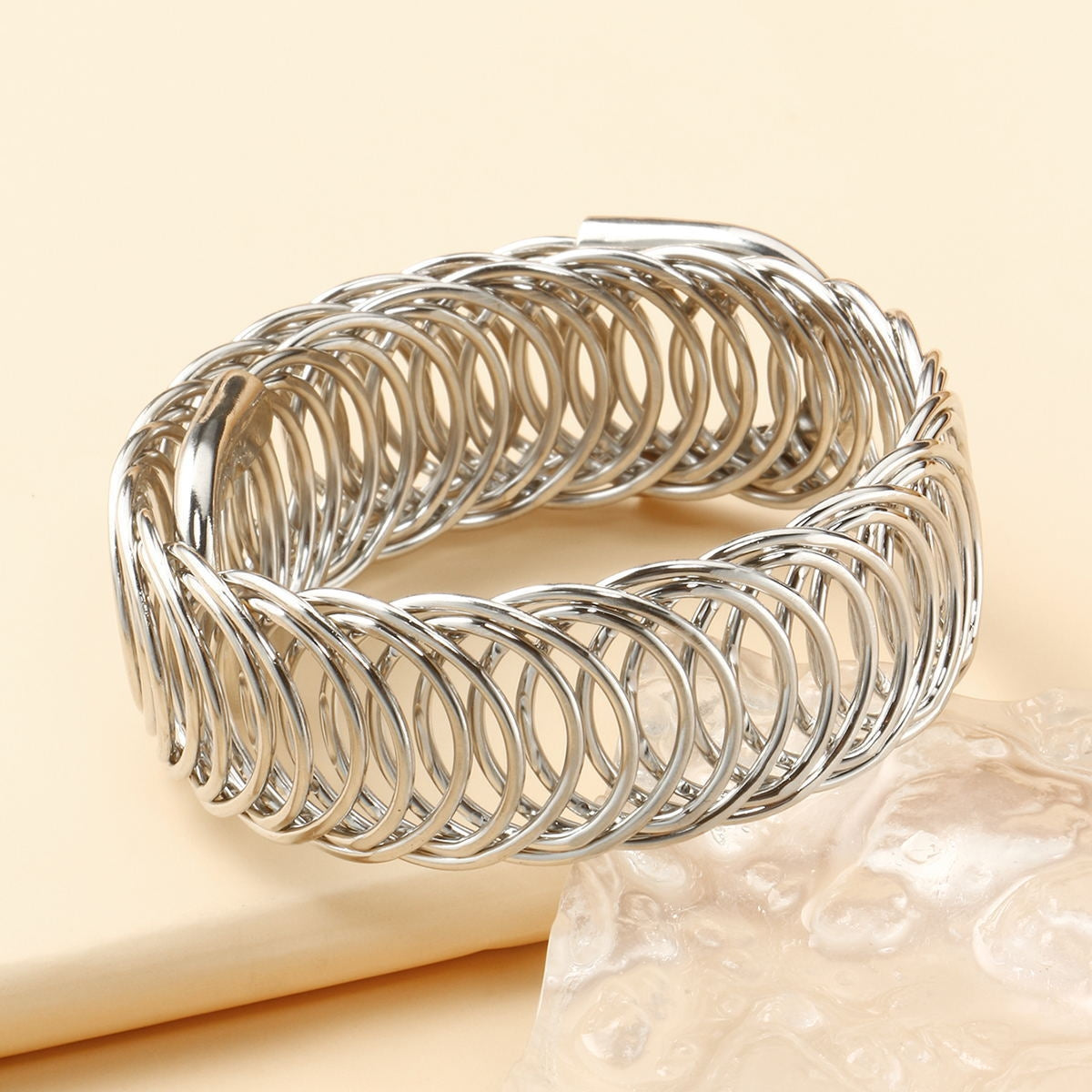 Simple Geometric Iron Hollow Out Expandable Unisex Bangle Bracelet