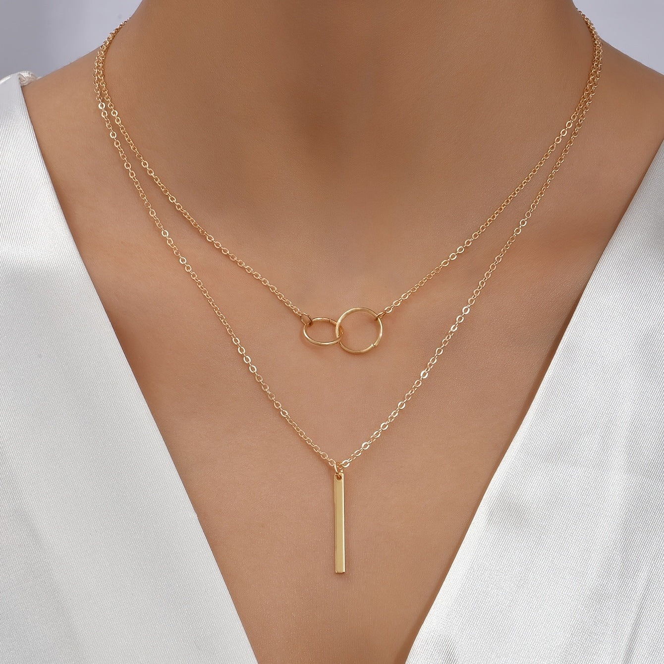 Simple Style Geometric Metal Wholesale Double Layer Necklaces