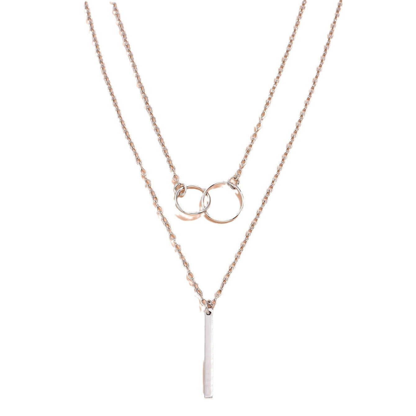 Simple Geometric Double Circle Pendant Necklace with Tassel Chain