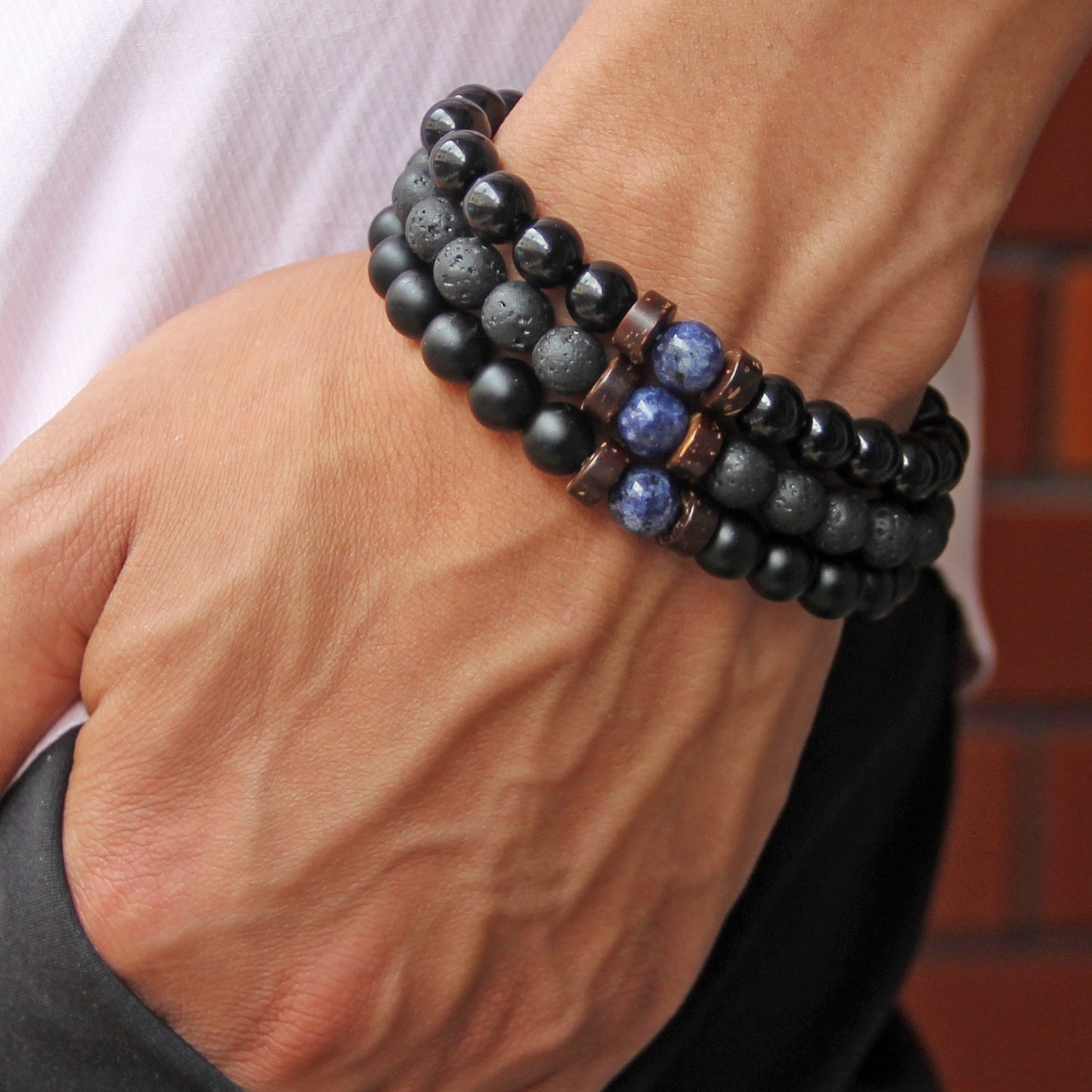 Geometric Natural Stone Beaded Bracelet for Men