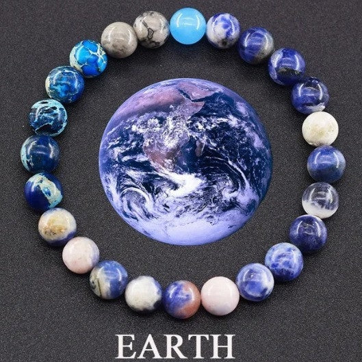 Geometric Natural Stone Planetary Bracelet Set