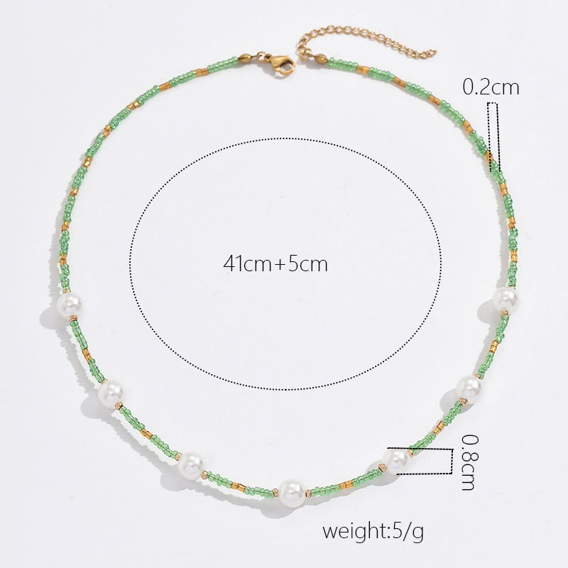 Bohemian Geometric Pearl Resin Seed Bead Necklace for Women