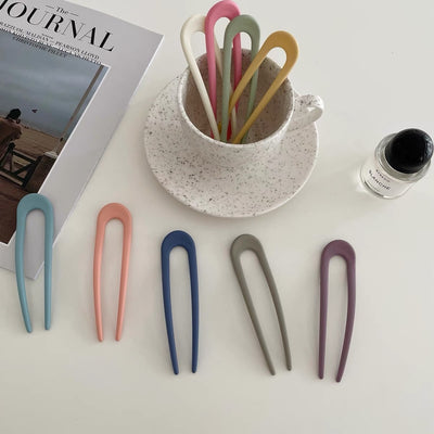 Geometric Candy Color U-Shaped Hairpin - Simple Style Hair Accessory