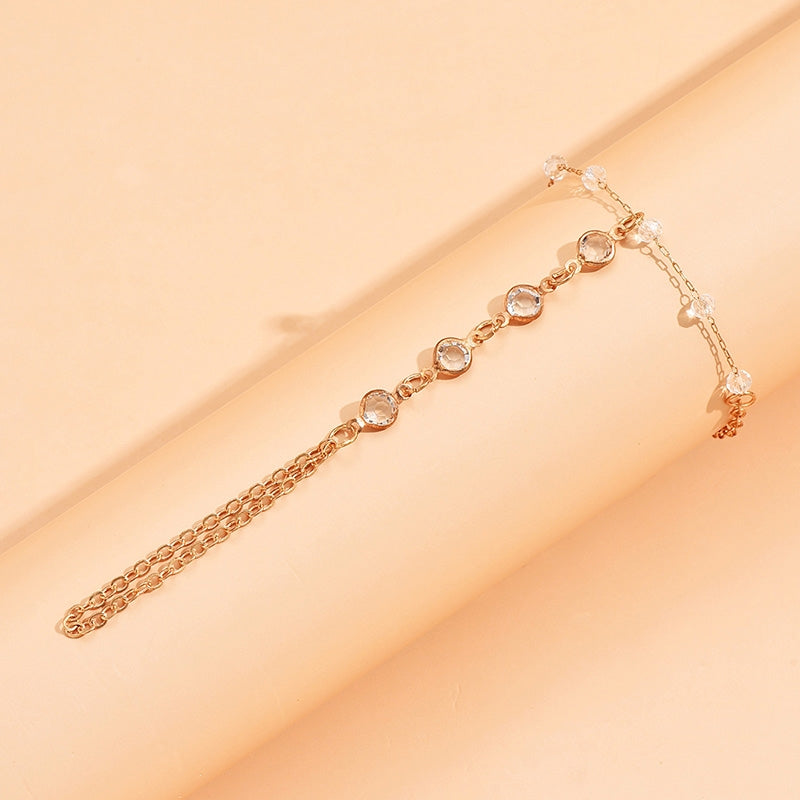 Geometric Alloy Plated Crystal Finger Chain Women's Bracelet