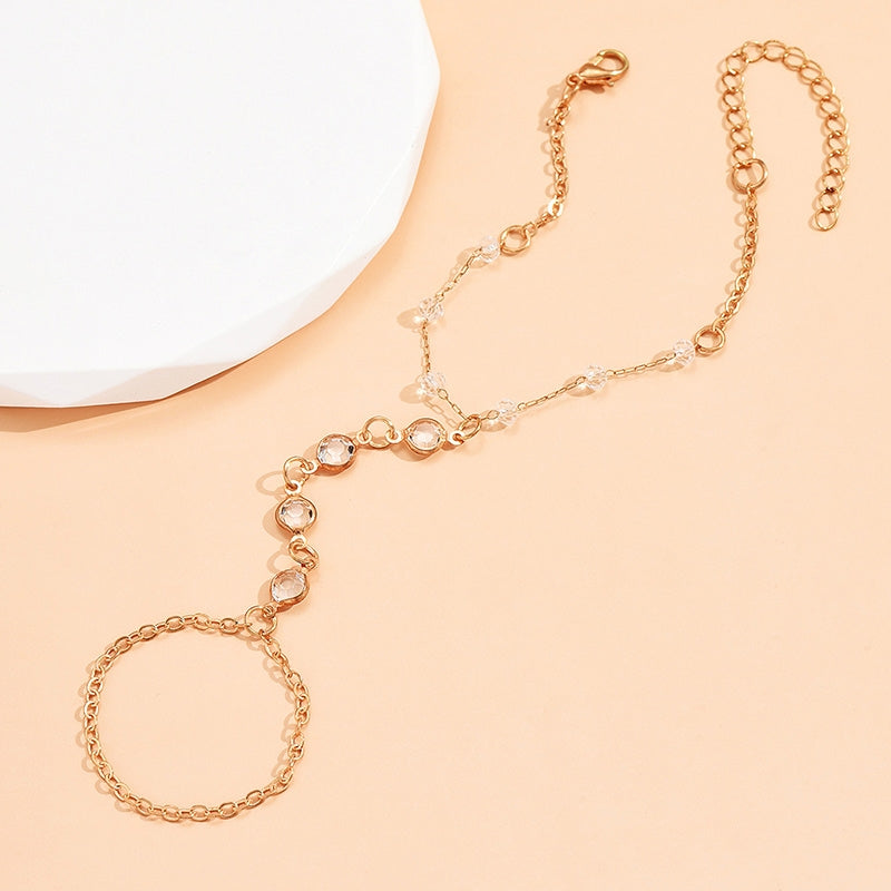 Geometric Alloy Plated Crystal Finger Chain Women's Bracelet