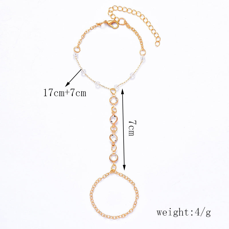Geometric Alloy Plated Crystal Finger Chain Women's Bracelet