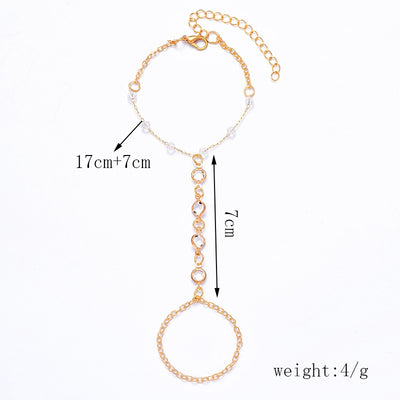Geometric Alloy Plated Crystal Finger Chain Women's Bracelet