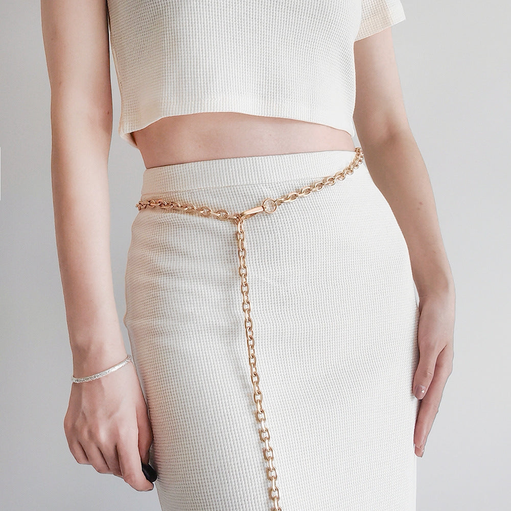 Simple Geometric Metal Chain Belt for Women