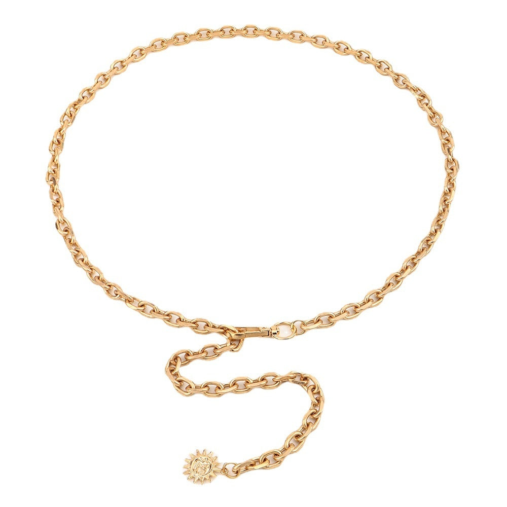 Simple Geometric Metal Chain Belt for Women