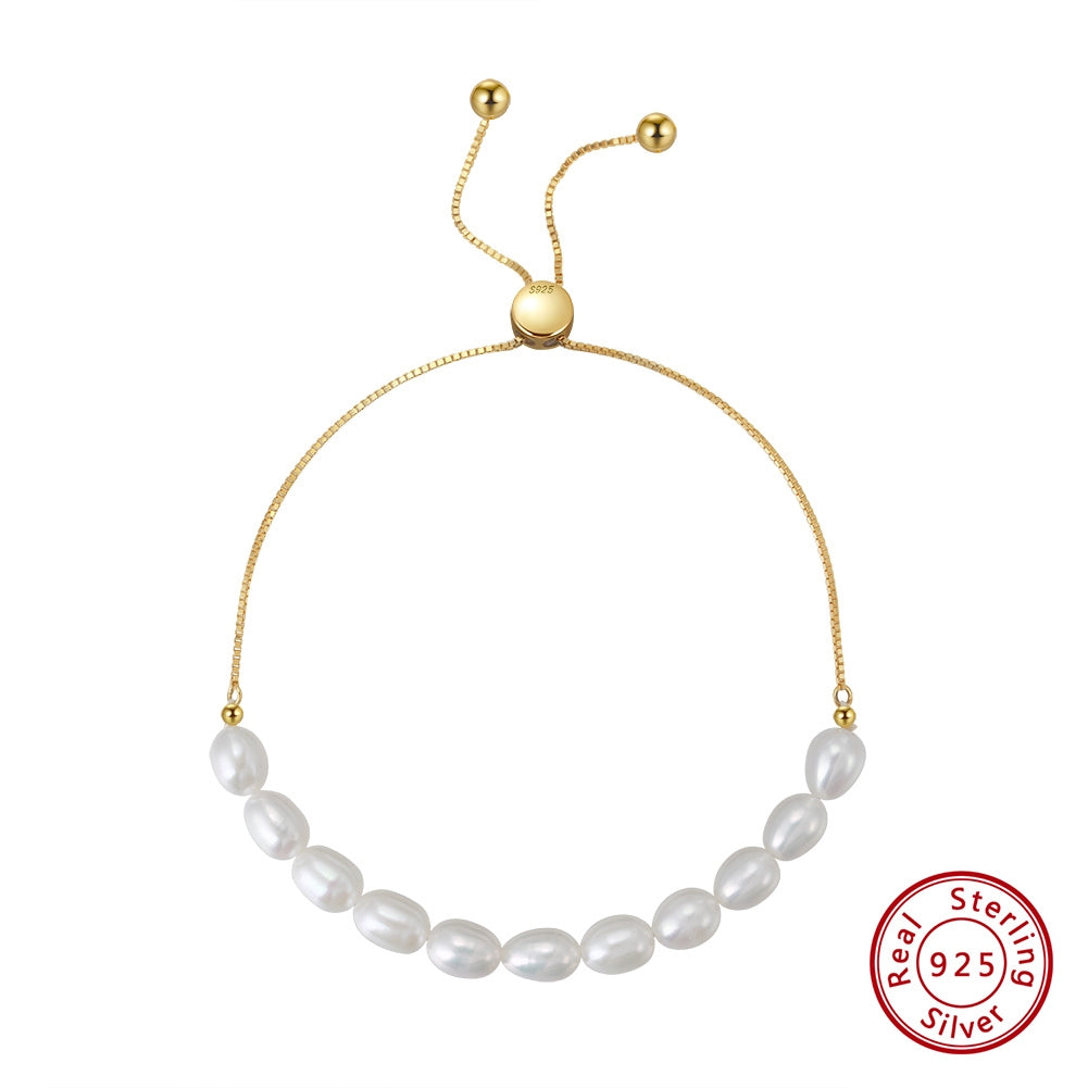 14k Gold Plated Sterling Silver Bracelet with Freshwater Pearls and Box Chain