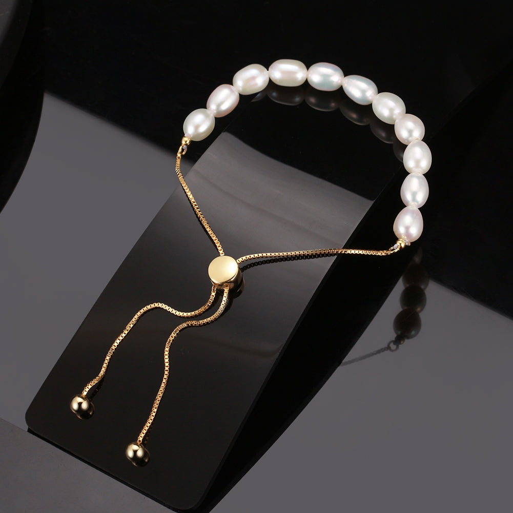 14k Gold Plated Sterling Silver Bracelet with Freshwater Pearls and Box Chain