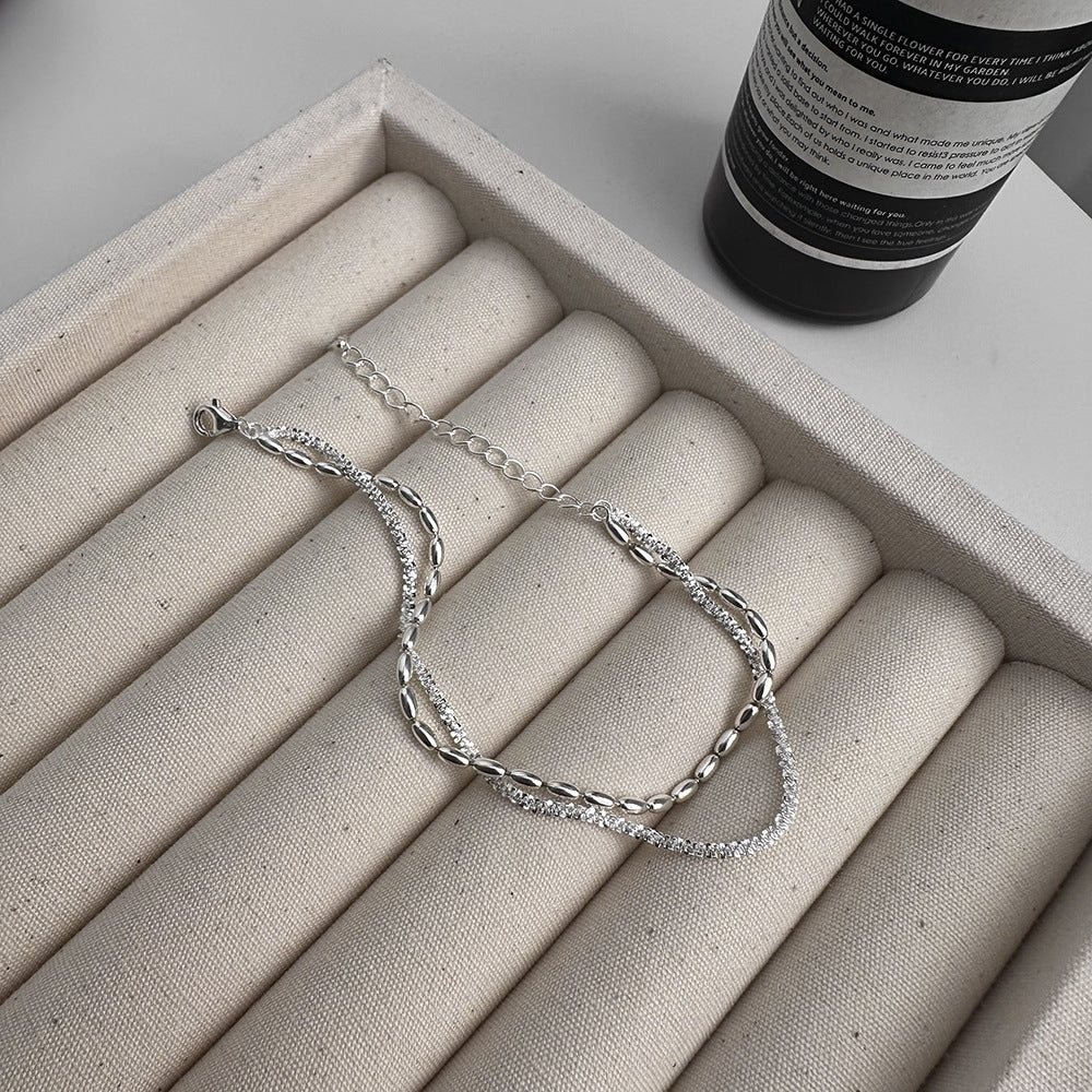 Sterling Silver Geometric Starry Double-Layer Bracelet Chain