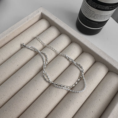 Sterling Silver Geometric Starry Double-Layer Bracelet Chain