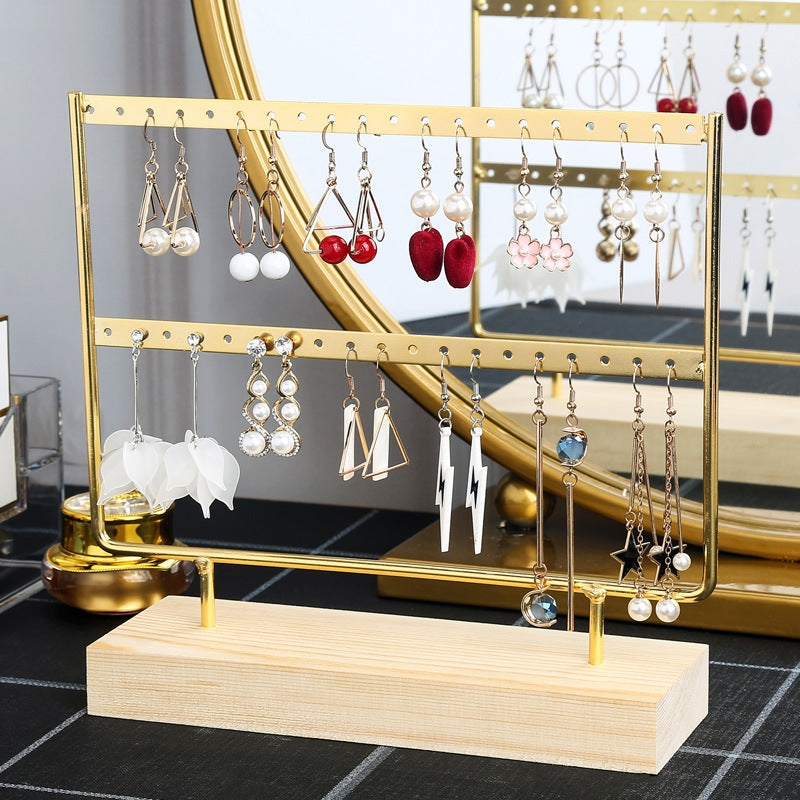 Simple Geometric Solid Wood and Iron Jewelry Display Stand