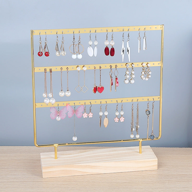 Simple Geometric Solid Wood and Iron Jewelry Display Stand