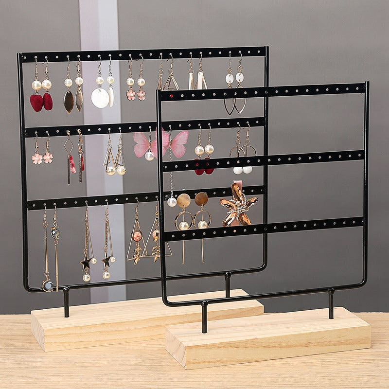 Simple Geometric Solid Wood and Iron Jewelry Display Stand