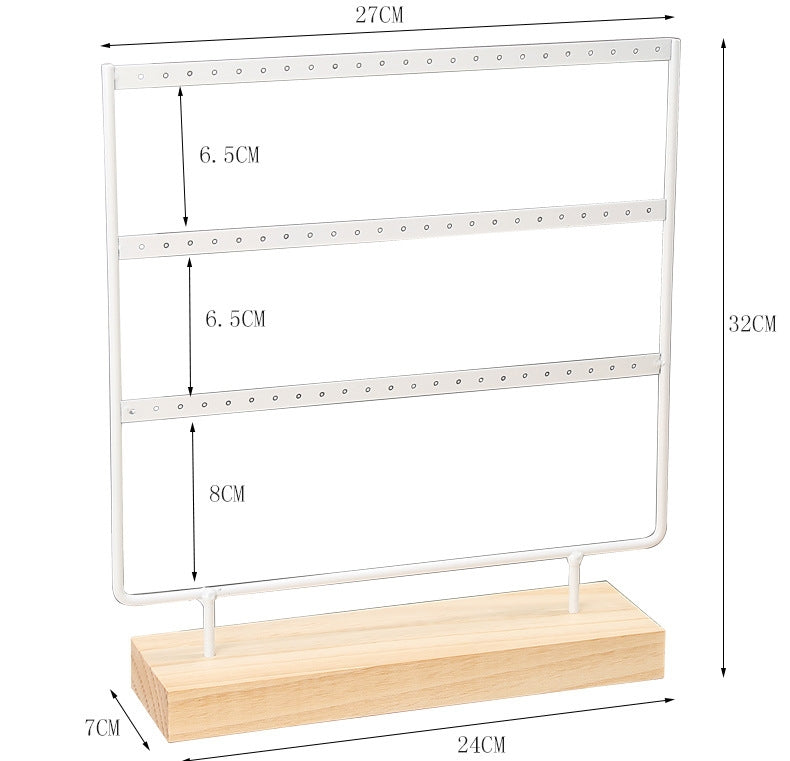 Simple Geometric Solid Wood and Iron Jewelry Display Stand