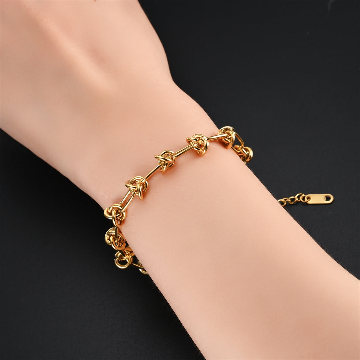 Simple Geometric Gold Stainless Steel Adjustable Knot Chain Bracelet