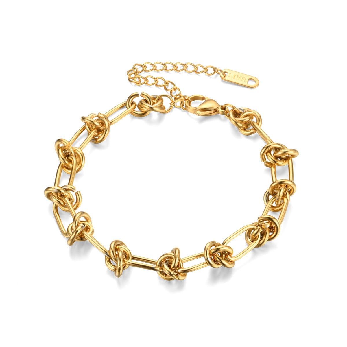 Simple Geometric Gold Stainless Steel Adjustable Knot Chain Bracelet