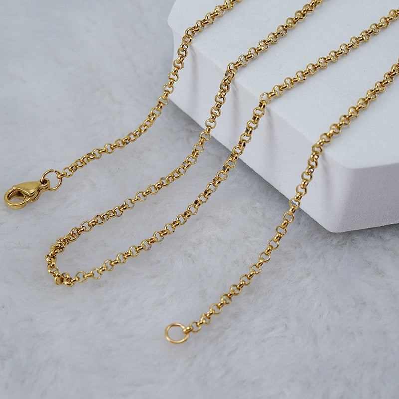 Simple Geometric Gold Plated Stainless Steel Pearl Chain Necklace and Bracelet Set