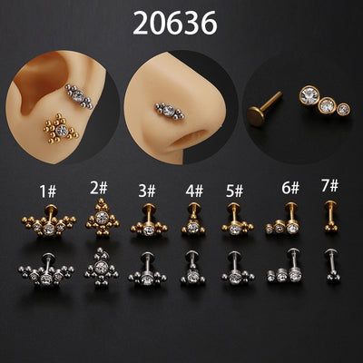Geometric Zircon Inlay Stainless Steel Lip Stud Earrings