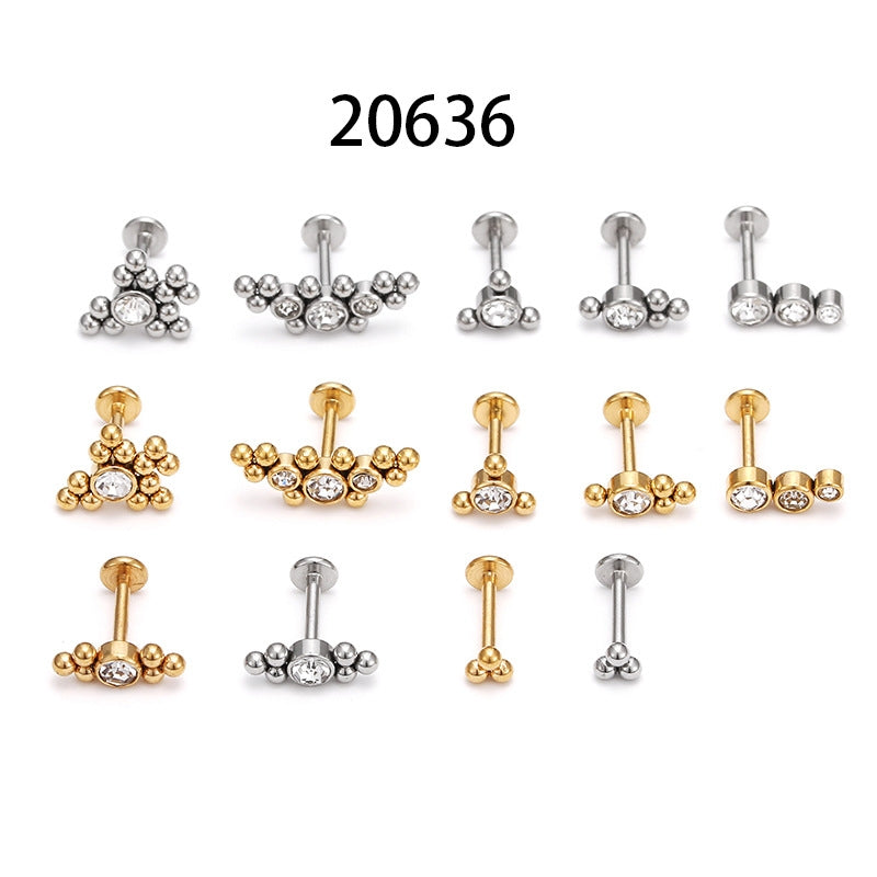 Geometric Zircon Inlay Stainless Steel Lip Stud Earrings