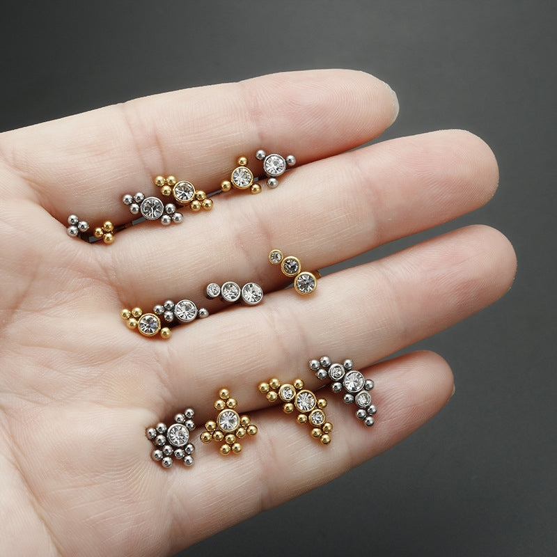 Geometric Zircon Inlay Stainless Steel Lip Stud Earrings