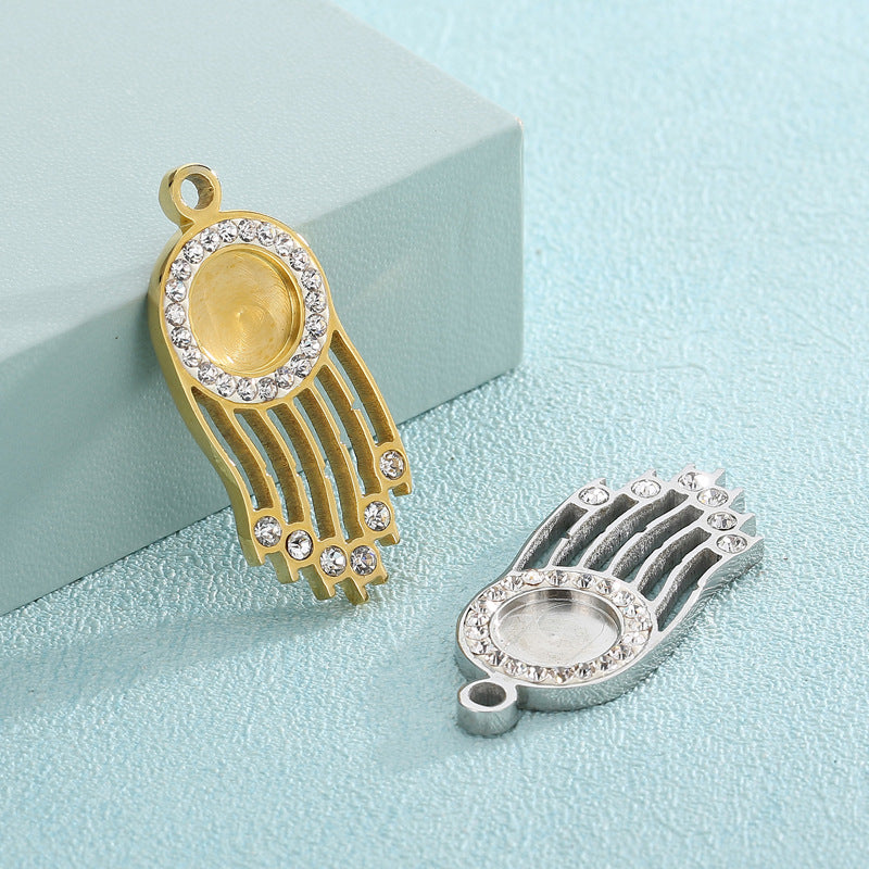 Geometric Stainless Steel Zircon Pendant and Rhinestone Inlay Jewelry Accessories for DIY Necklace and Earrings