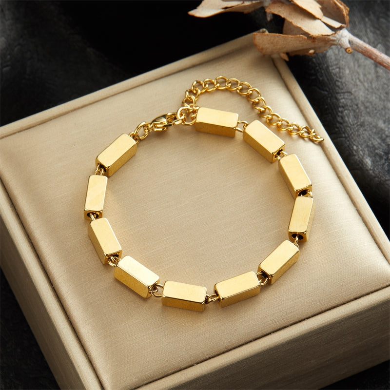 Simple Geometric Zircon Stainless Steel Bracelet and 18k Titanium Steel Necklace Set