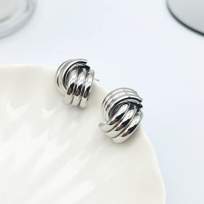 Geometric Stripe Alloy Plating Cross Metal Stud Earrings