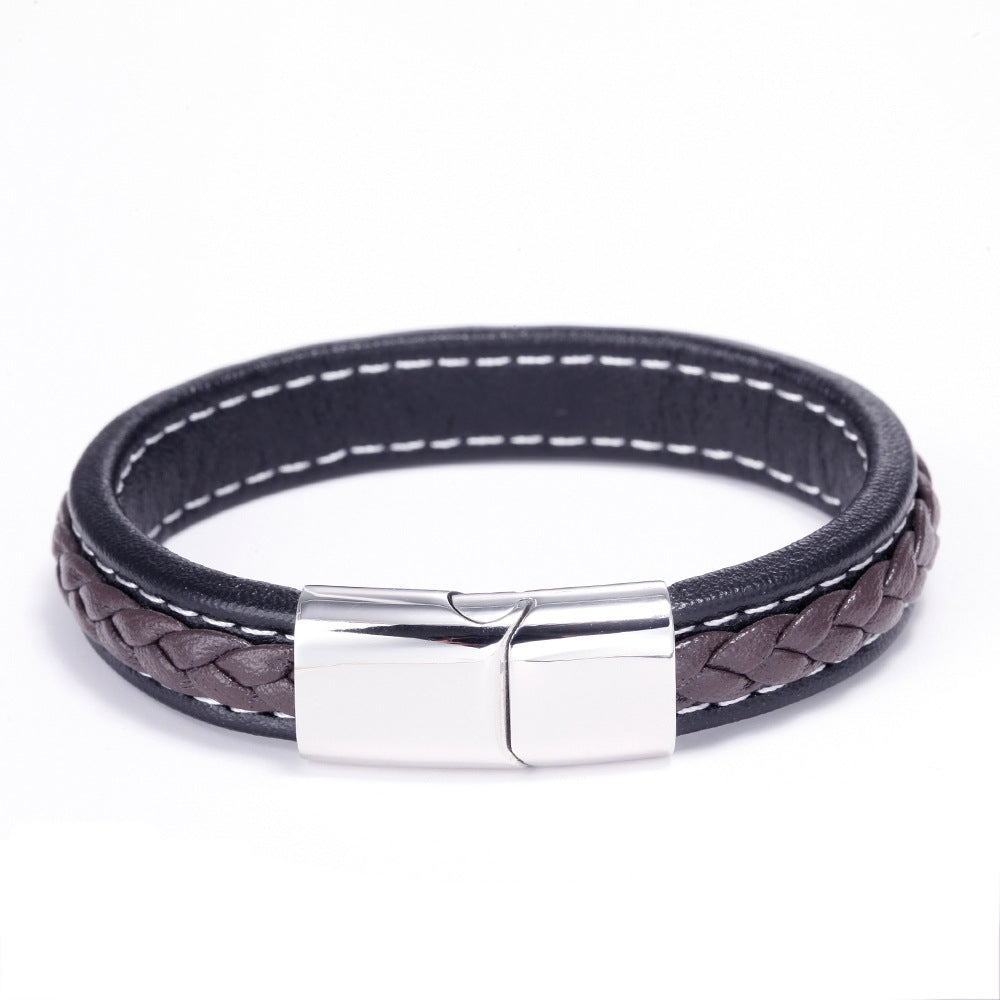 Geometric Titanium Steel Braided Leather Men's Bracelet