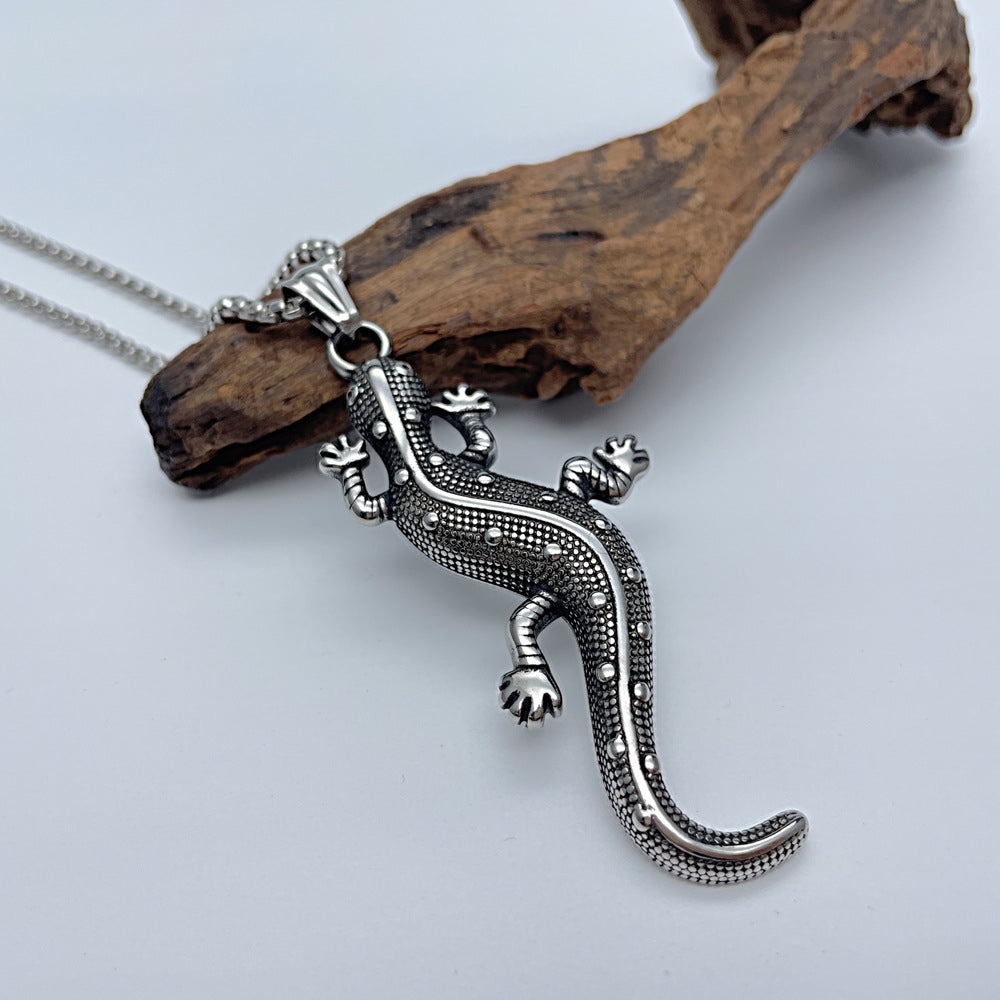 Geometric Titanium Steel Lizard Pendant Men's Necklace