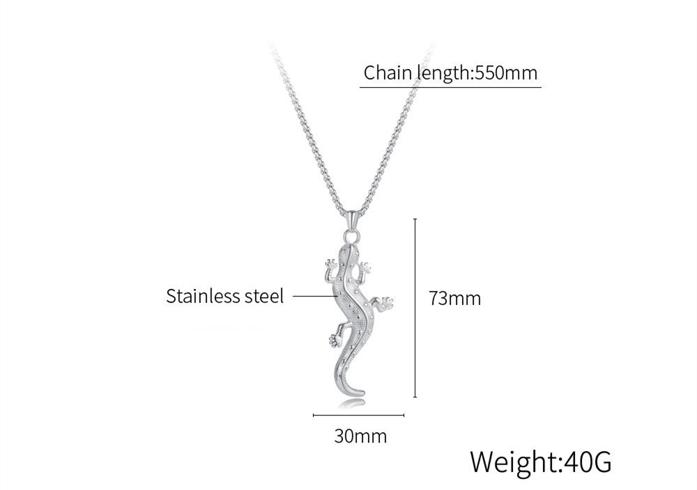 Geometric Titanium Steel Lizard Pendant Men's Necklace