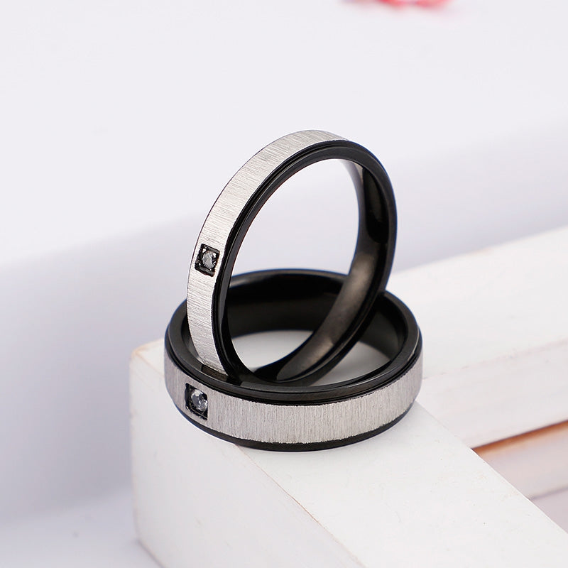 Simple Geometric Black Matte Titanium Steel Couple Ring