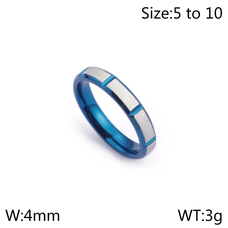 Simple Geometric Titanium Steel Couple Rings with Classic Blue Groove