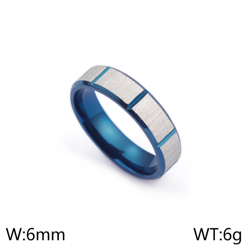 Simple Geometric Titanium Steel Couple Rings with Classic Blue Groove