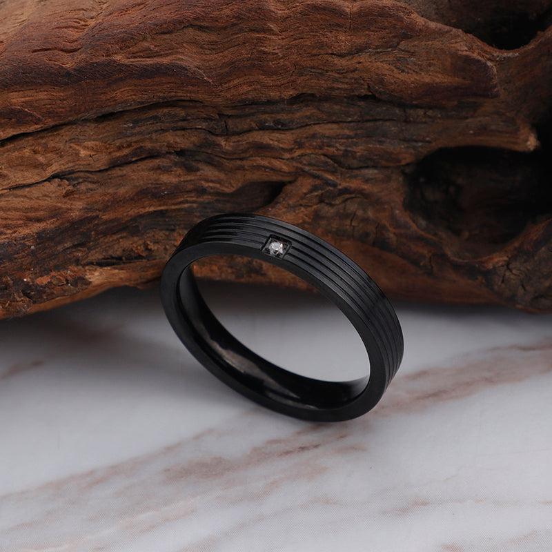 Simple Geometric Titanium Steel Couple Rings Set