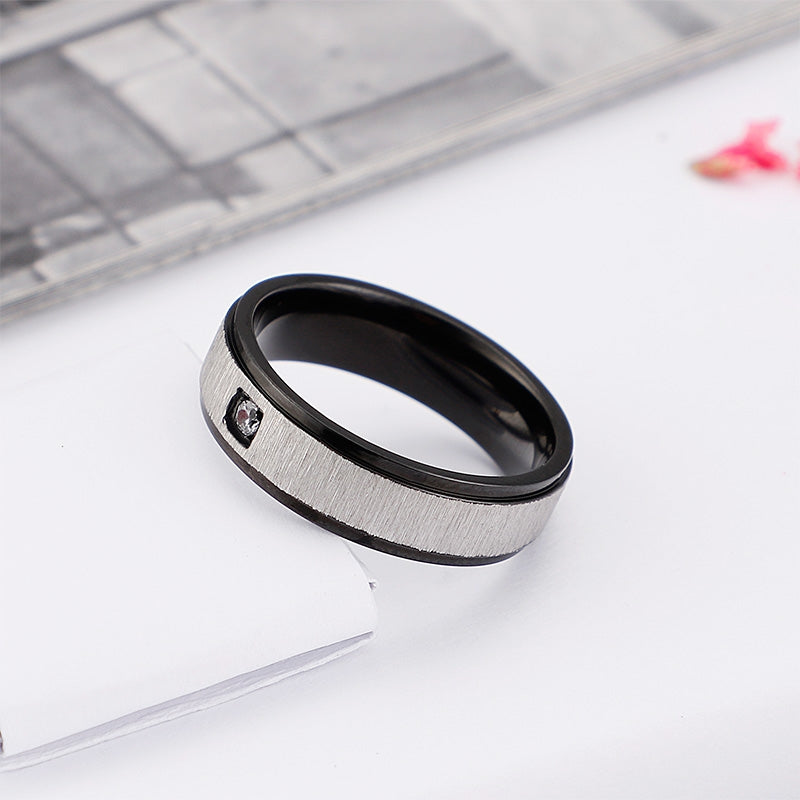 Simple Geometric Black Matte Titanium Steel Couple Ring